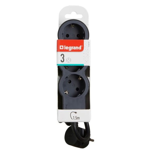 Разклонител Legrand STD, шуко, 3X2P+E, 1,5м. кабел, черно/сиво