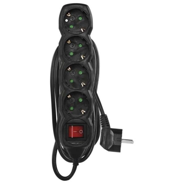 Разклонител Pc1425r 4-ка 5м С Ключ 16а Черен