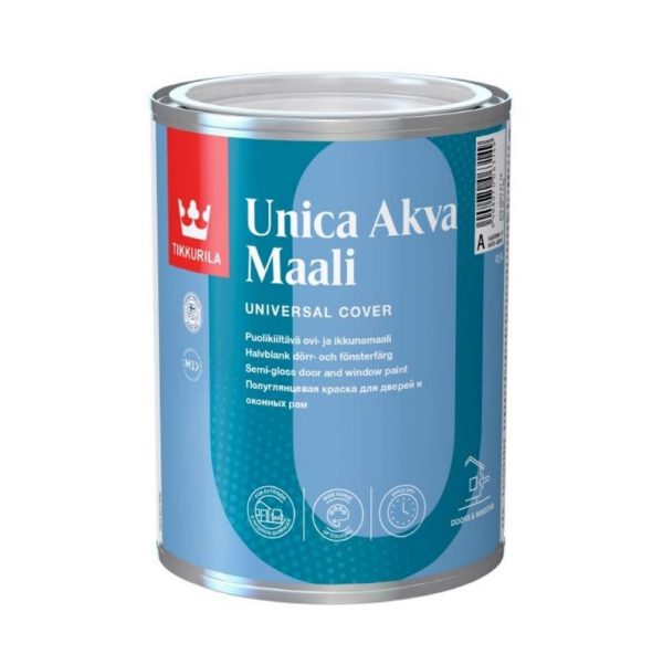 Водоразтворима бяла боя Tikkurila Unica Akva Maali 0.9Л Полугланц