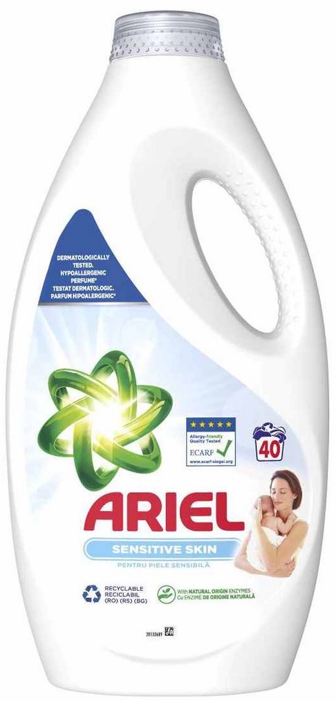 Течен перилен препарат за чувствителна и бебешка кожа Ariel Baby 2л/40пр