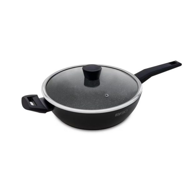 Тиган BRIO Black Stone, 28см с две дръжки и капак, индукционен