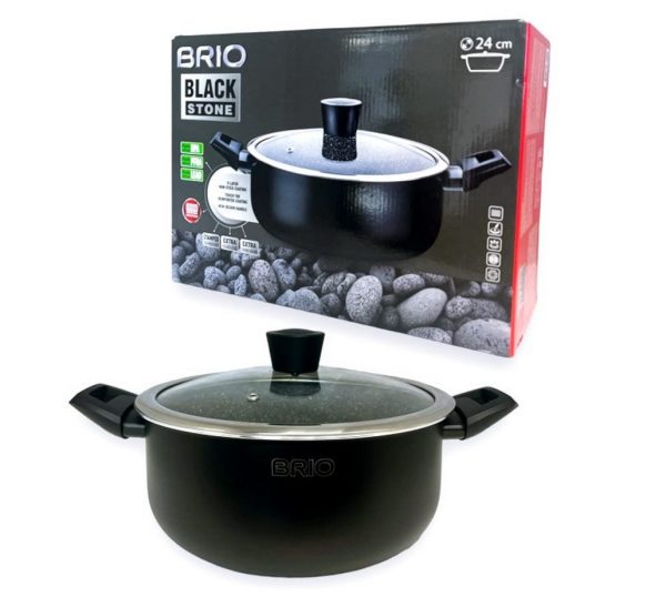 Тенджера BRIO Black Stone с незалепващо покритие индукционна Ф24см №104839