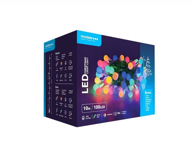 Коледна инсталация Modee Berry Plastic ML-C2011, 100 LED, 10m, многоцветна, за вътрешна и външна употреба