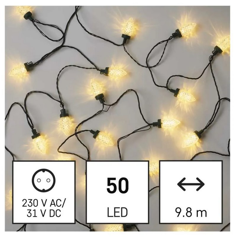 Коледни Led Лампички Шишарки D5zw01 Топло Бели 50бр 9,8м