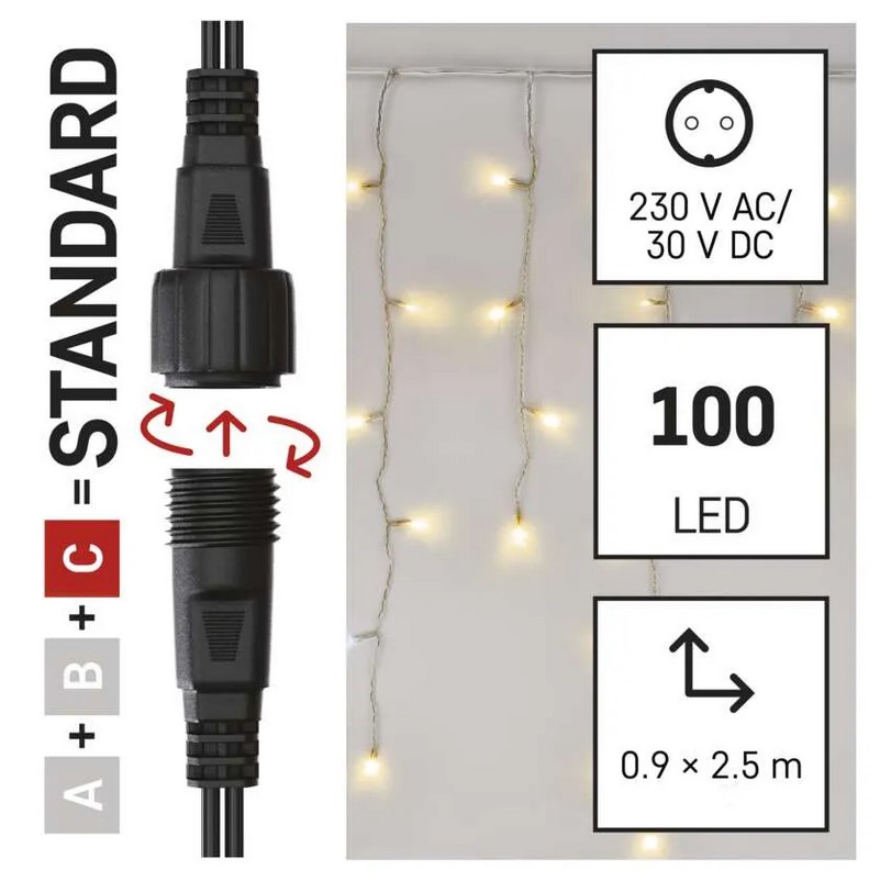 Коледна Led Верига 2.5м Студено/топло Бяла Завеса EMOS D1CN0, IP44/4673