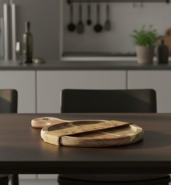 Дъска за сервиране Brio Accacia, с борд и дръжка, кръг, акация, 29.6х21.4х1.8см