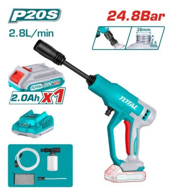 Акумулаторна водоструйка TOTAL, 20 V, 24.8 Bar, 2.8 L/min, 1 x 2 Ah