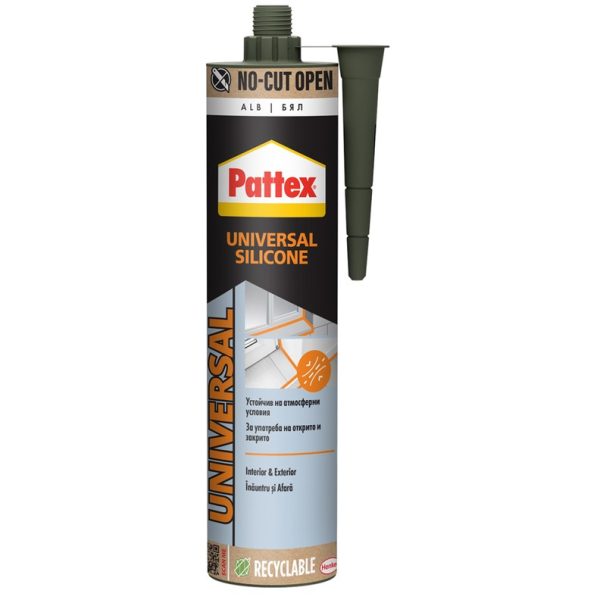 Универсален силиконов уплътнител, Pattex Universal Silicone Бял, 280 ml, водоустойчив, UV устойчив,