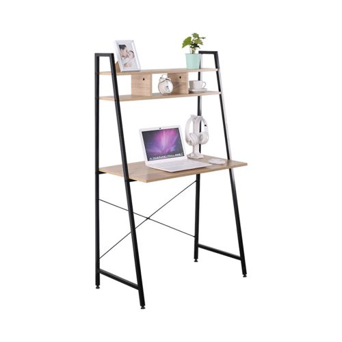 Бюро с надстройка, дъб сонома и черно 142 х 84 х 46 см ПДЧ и метал