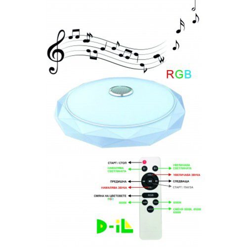 ДОНЧЕВ 13014 LED ПЛАФОН 72W /MUSIC + RGB + 3000K ДО 6500K/ С ДИСТАНЦИОННО 18516