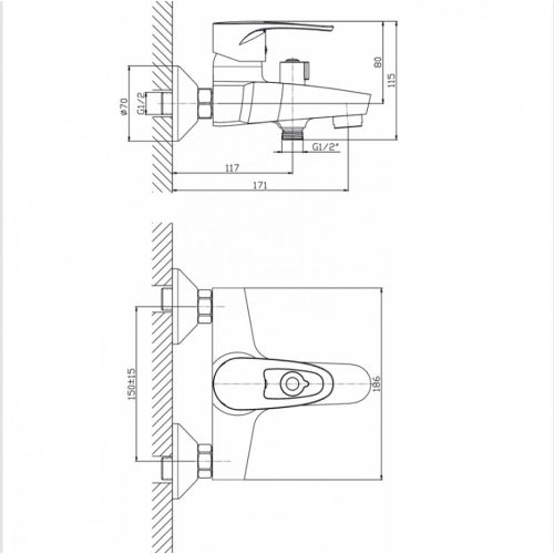 Кер RUNDE смесител вана и душ 6606320/ без а-ри