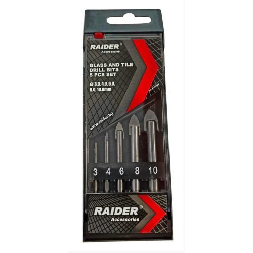 Свредла за Стъкло К-т 5бр. Ø 3 4 6 8 и 10mm Raider 157798