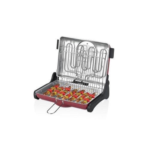 Бездимна електрическа скара Crown CEG12W, 1200W, Площ за готвене 34х25, Прозорче за наблюдение, Бордо