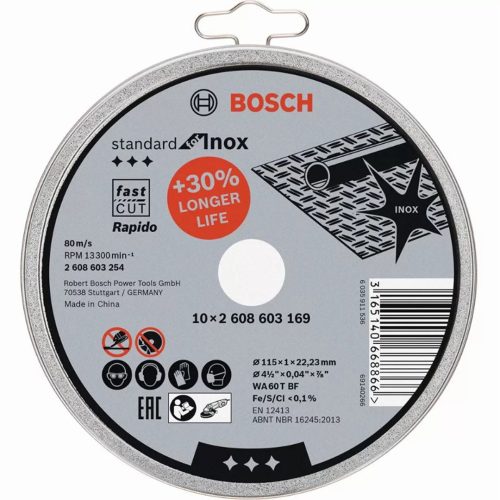 Диск за рязане, прав, STANDARD FOR INOX - RAPIDO,10БР. 2608603254, BOSCH