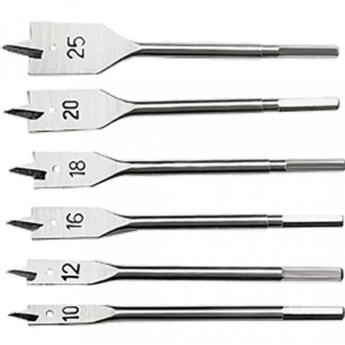 Комплект свредла за дърво плоски, 10-12-16-18-20-25mm, 6бр, 6-стен, 704055, SPARTA