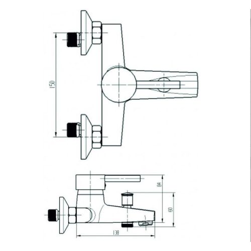 Смесител Inter Ceramic Кристи ICF 6258290, За вана/душ, Стенен, Без аксесоари
