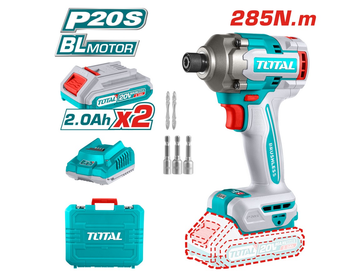 0000027826.jpg Акумулаторен ударен безчетков винтоверт TOTAL INDUSTRIAL TIRLI2028E, 1/4", 20 V, 2 х 2.0 Ah
