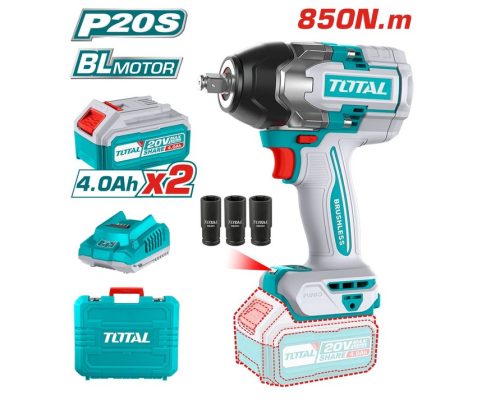 Акумулаторен Ударен Безчетков Гайковерт TOTAL INDUSTRIAL TIWLI2085, 20 V, 2 x 4 Ah