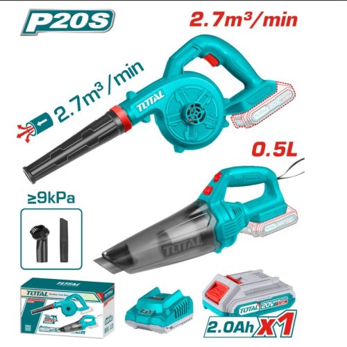 Комплект акумулаторни прахосмукачка и издухвател TOTAL TOSLI240998E, 1 x 2 Ah
