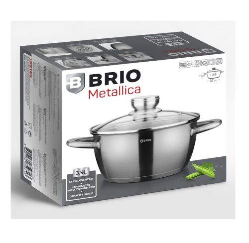Тенджера с капак Brio Metallica, мерителна скала, мат, Ø22х11см, 3.9л