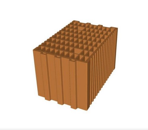 Керамичен блок Porotherm 25 предназначен за изграждане на неносещи външни стени с дебелина 25 cm.- 75 x 250 x 238 mm  60 бр/палет