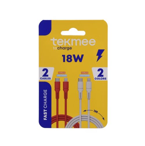 Кабели за телефон  Type-C към Lightning – 2 броя в опаковка. Мощност: 18W. Бързо зареждане. Цвят: бял и червен.