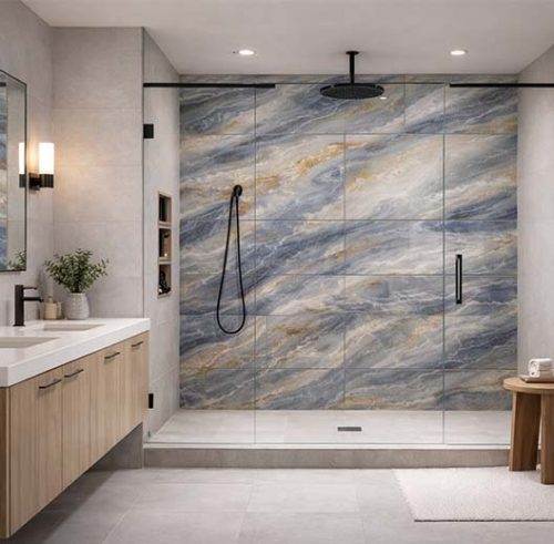 Самозалепващ панел 60х30см мрамор, синьо и златно