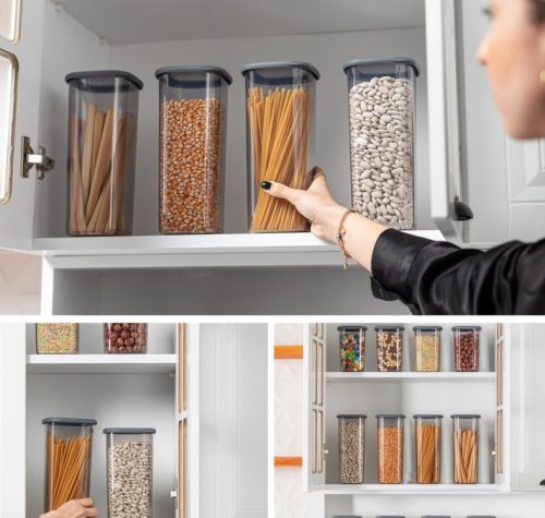 Пластмасова квадратна кутия със силиконов капак 550 мл, антрацит – Horecano (BNM-0698)/014844