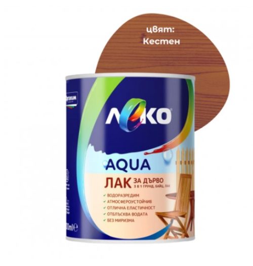 Лак за дърво Леко Aqua 0.6 л кестен