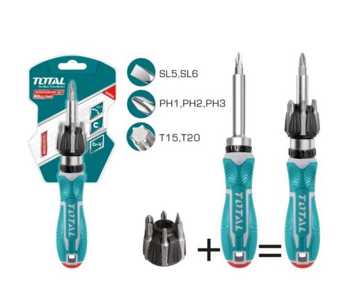 Комплект отвертка с тресчотка и битове, TOTAL, 8 части