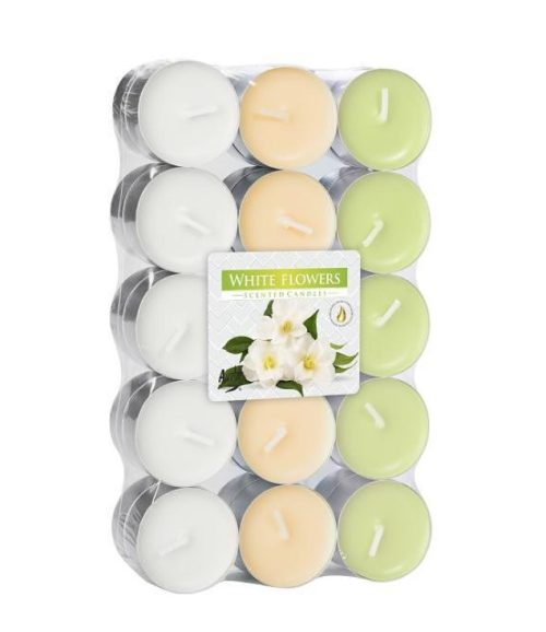 Чаени свещи 18 бр. бели цветя P15-18-179