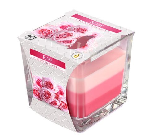 Ароматизирана свещ в чаша, три цвята - 8 x 8 x 8 cm, роза