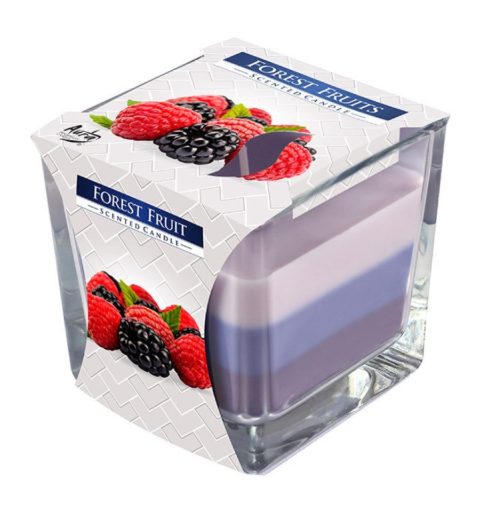 Ароматизирана свещ в чаша, три цвята - 8 x 8 x 8 cm, горски плодове