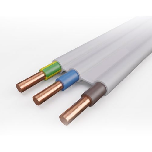 Мостов кабел ПВВ-МБ1 3х1.0 mm² (0.22/0.38KV) със заземително жило, плосък, бял – за осветление под мазилка