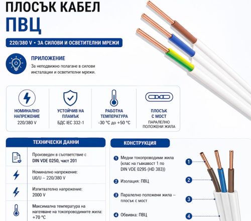 Мостов кабел ПВВ-МБ1 3х2.5 мм²(0.22/0.38kV), плосък, меден