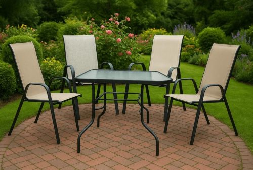 Градински стол Home B стомана и текстилен сив