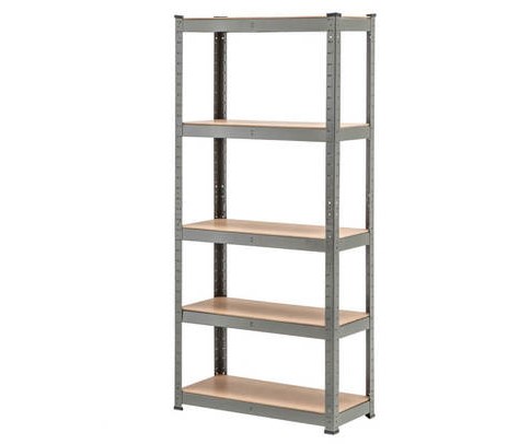 Стелаж с 5 рафта Qdecor MDF, 180X90X40 см, 175кг/рафт, Сребърна метална рамка, Без винтове