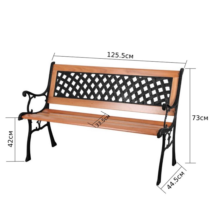 Градинска пейка Net от ковано желязо и дърво с облегалка, 122x63x78 см - Image 2