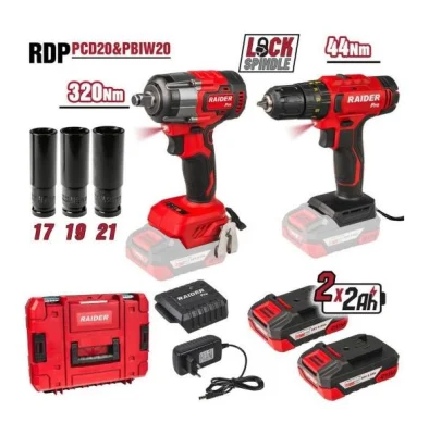 Акумулаторен ударен винтоверт Raider Pro RDP-PCD20, 44 Nm и Безчетков ударен гайковерт Raider Pro RDP-PBIW20