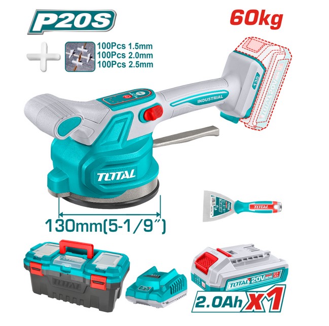 Акумулаторна вибрираща вендуза за плочки TOTAL INDUSTRIAL, 20 V, 1 x 2 Ah
