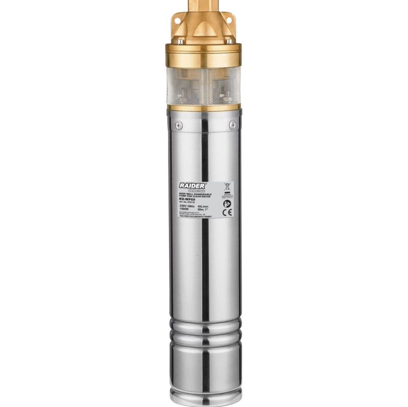 Монофазна сондажна помпа за вода Raider RD-WP69, 1", 1500 W, 99 м, 2400 л/ч