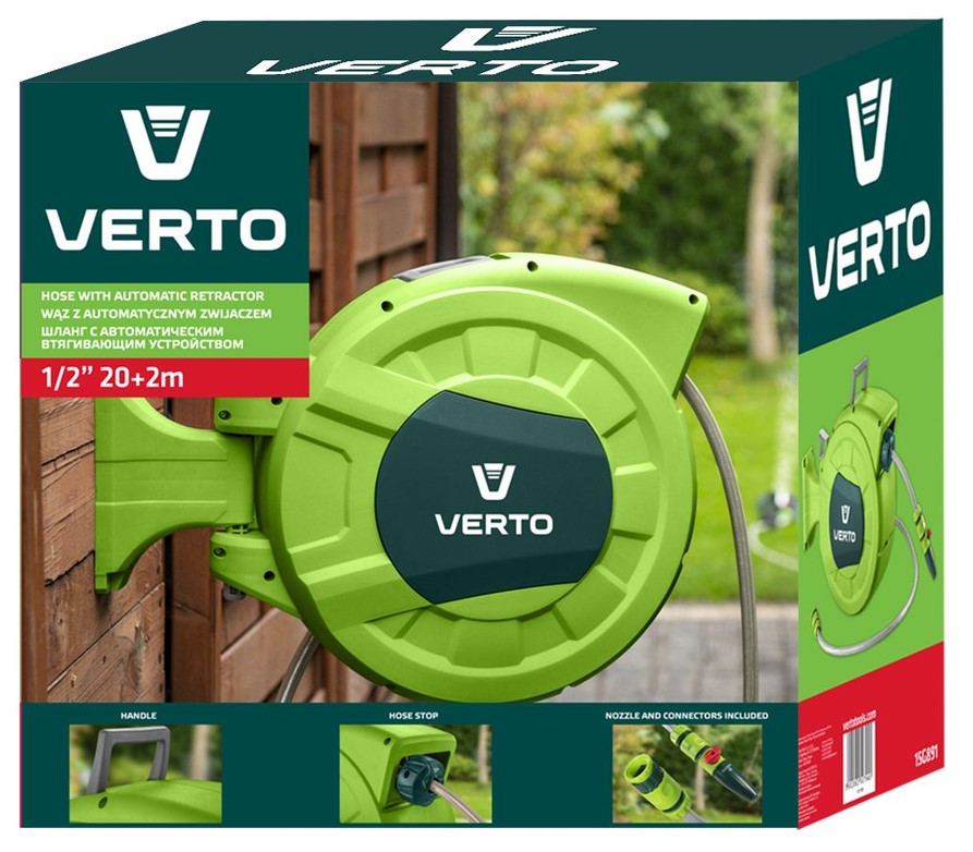 Макара за маркуч стенна комплект с маркуч 20+2м VERTO 15G891 - Image 5
