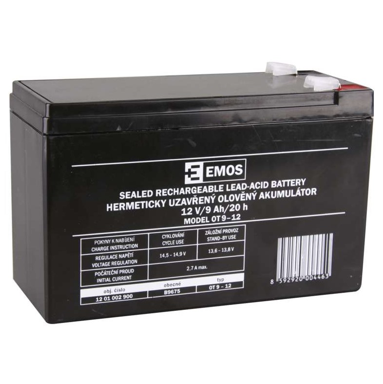 Акумулатор EMOS AGM, 12 V, 9 Ah, 6.3 мм, B9675