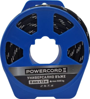 Универсално полипропиленово въже на мини макара Powercord Ø8 мм × 13 м, черно, 75409