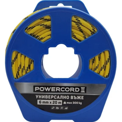 Универсално полипропиленово въже на мини макара Powercord, Ø6 мм × 20 м, жълто, 75408