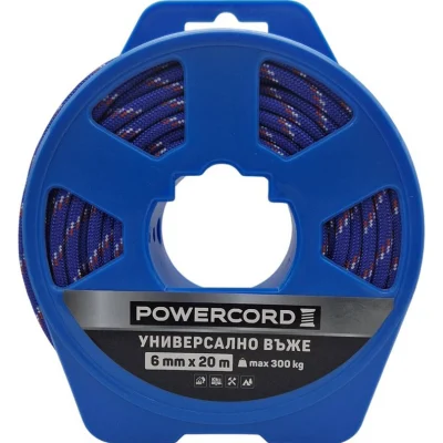 Въже синтетично Powercord от полипропилен плетено ф 6 мм, 20 м, 300 кг, синьо