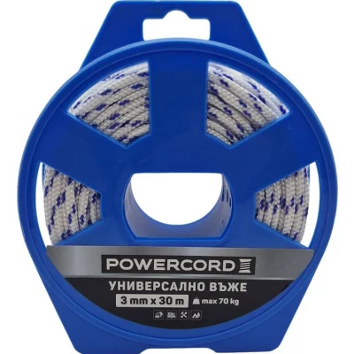 Въже синтетично Powercord от полипропилен плетено ф 4 мм, 30 м, 110 кг, бяло