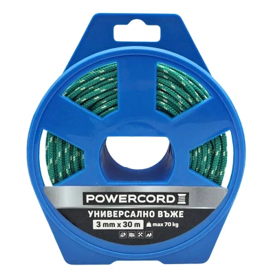 Въже синтетично Powercord от полипропилен плетено ф 3 мм, 30 м, 70 кг, зелено