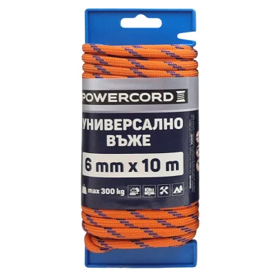 Въже синтетично Powercord от полипропилен плетено ф 6 мм, 10 м, 300 кг, оранжево