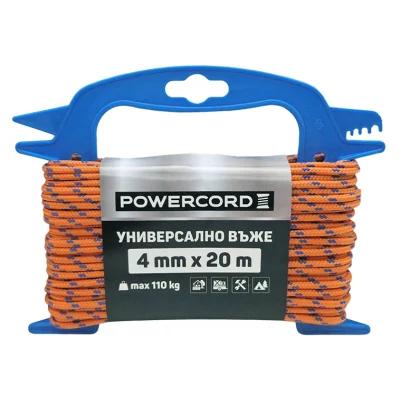 Въже синтетично Powercord от полипропилен плетено ф 4 мм, 20 м, 110 кг, оранжево